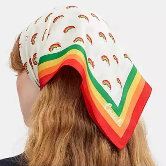 Coach Rainbow Print Silk Bandana NWT Discontinued Item - Picture 2 of 6